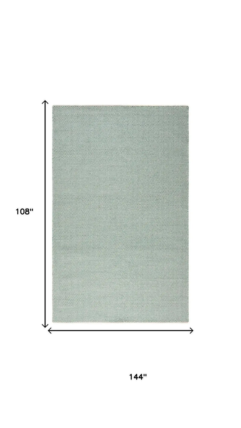 9' X 12' Green And Off White Wool Chevron Hand Woven Area Rug Homeroots Home Decor