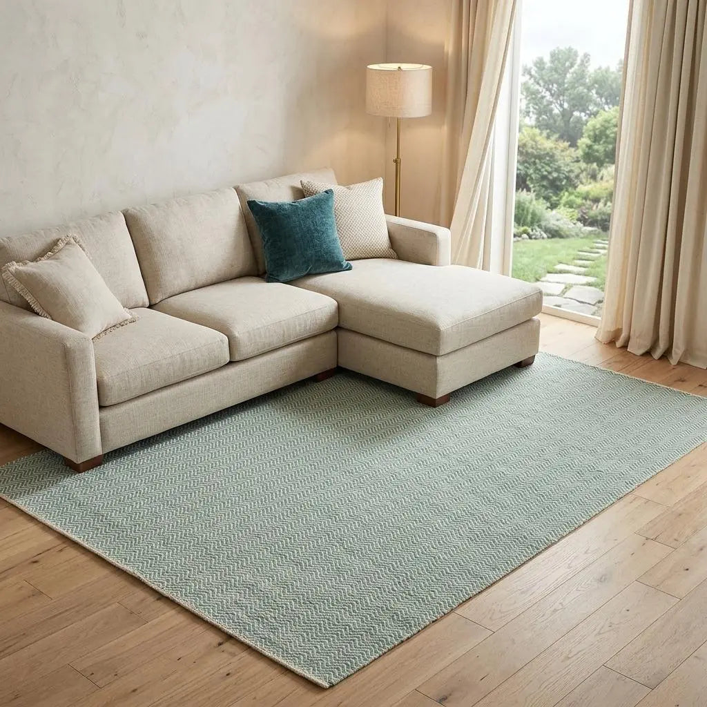 9' X 12' Green And Off White Wool Chevron Hand Woven Area Rug Homeroots Home Decor