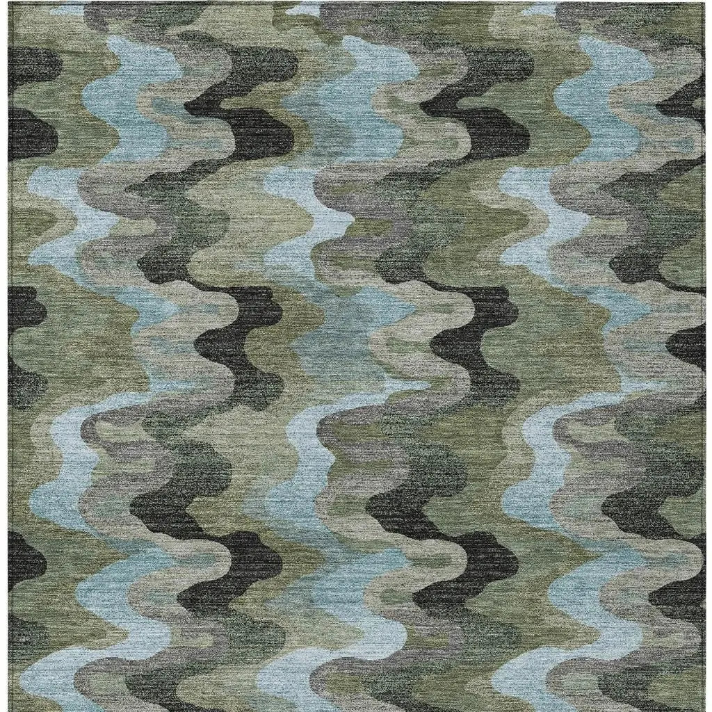 9' X 12' Green And Olive Green Abstract Washable Indoor Outdoor Area Rug Homeroots Outdoor