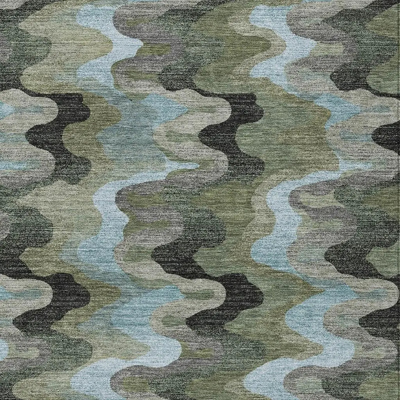 9' X 12' Green And Olive Green Abstract Washable Indoor Outdoor Area Rug Homeroots Outdoor