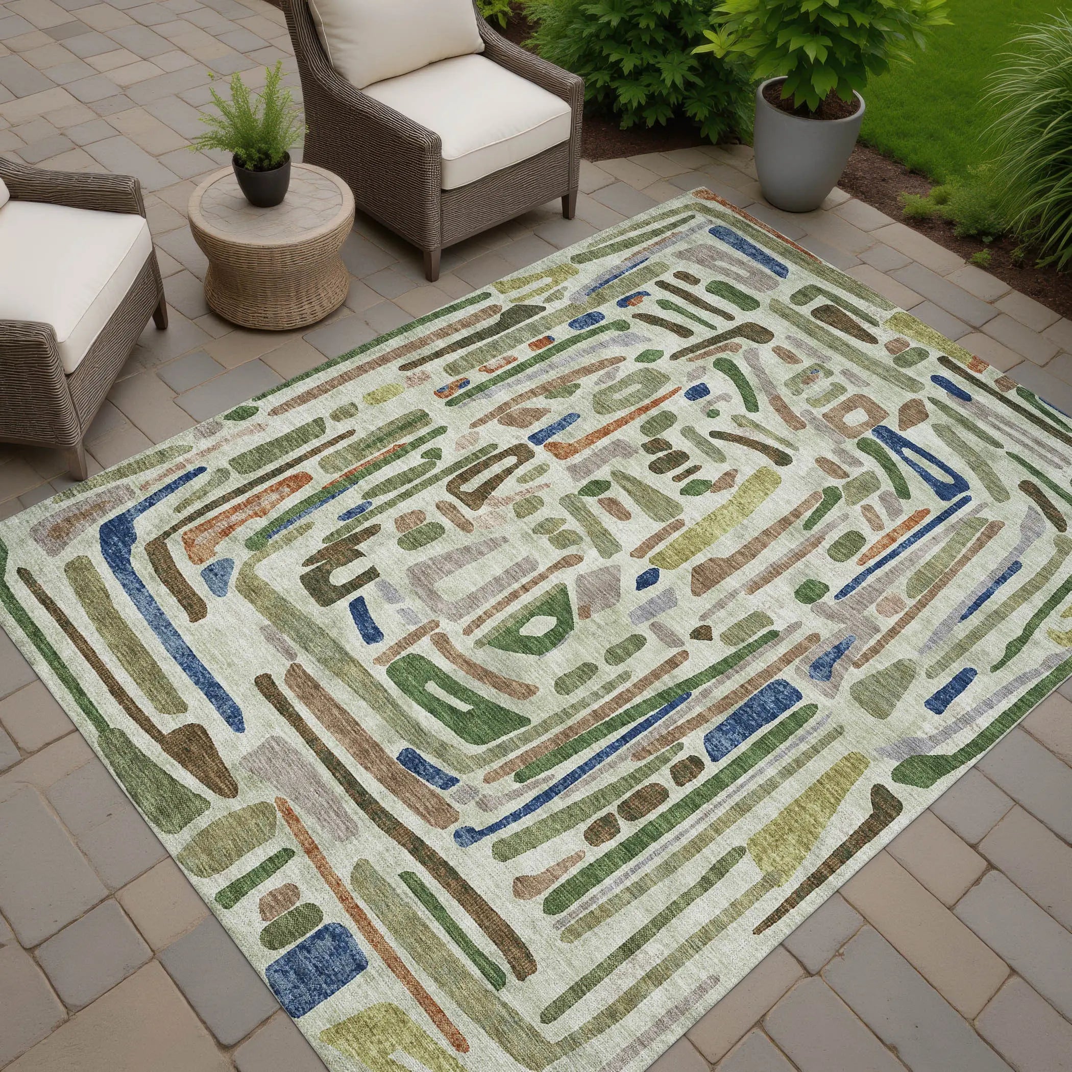 9' X 12' Green And Olive Green Abstract Washable Indoor Outdoor Area Rug Homeroots Outdoor