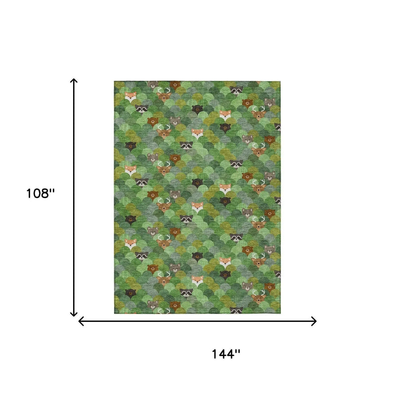 9' X 12' Green And Olive Green Cactus Washable Indoor Outdoor Area Rug Homeroots Outdoor