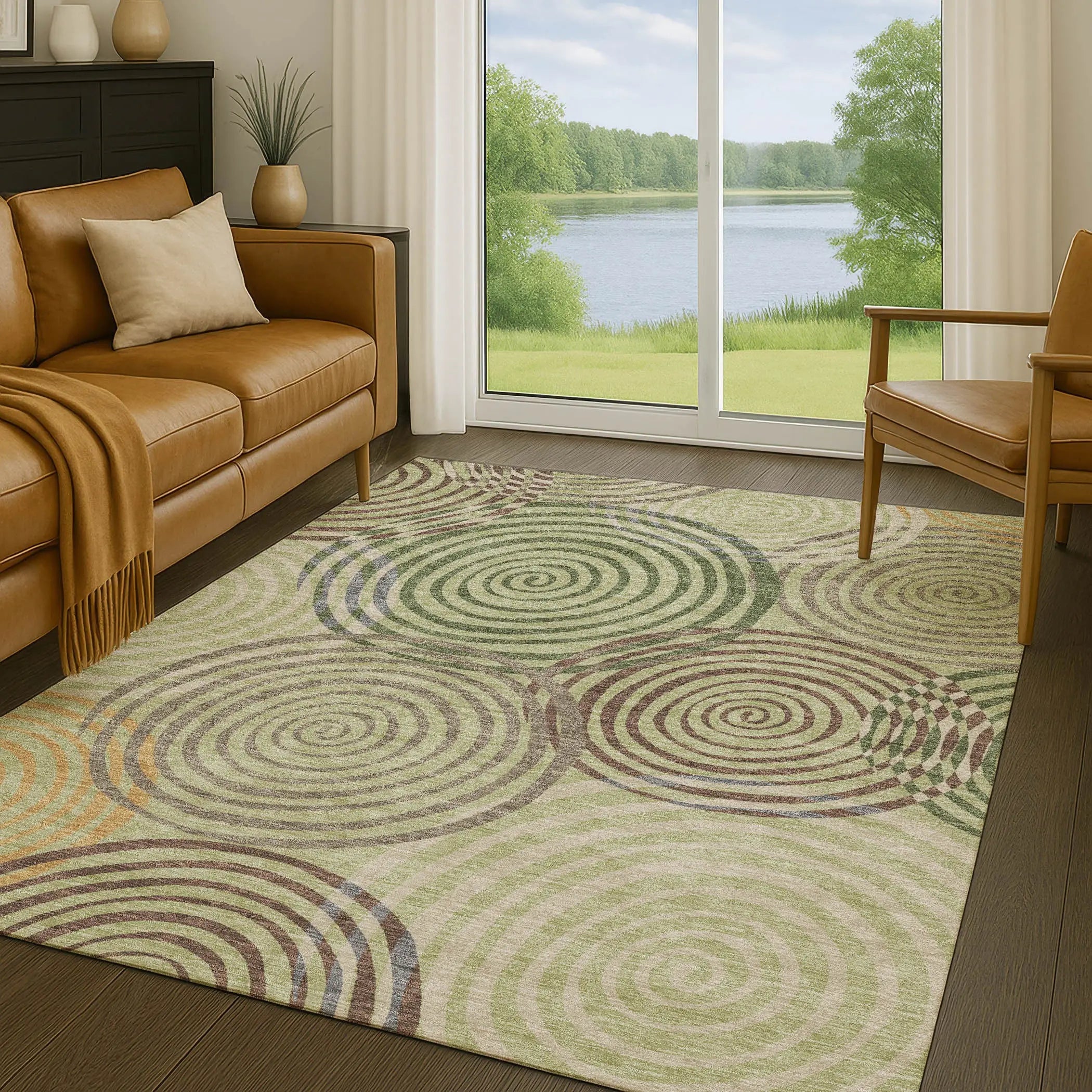 9' X 12' Green And Olive Green Geometric Washable Indoor Outdoor Area Rug Homeroots Outdoor