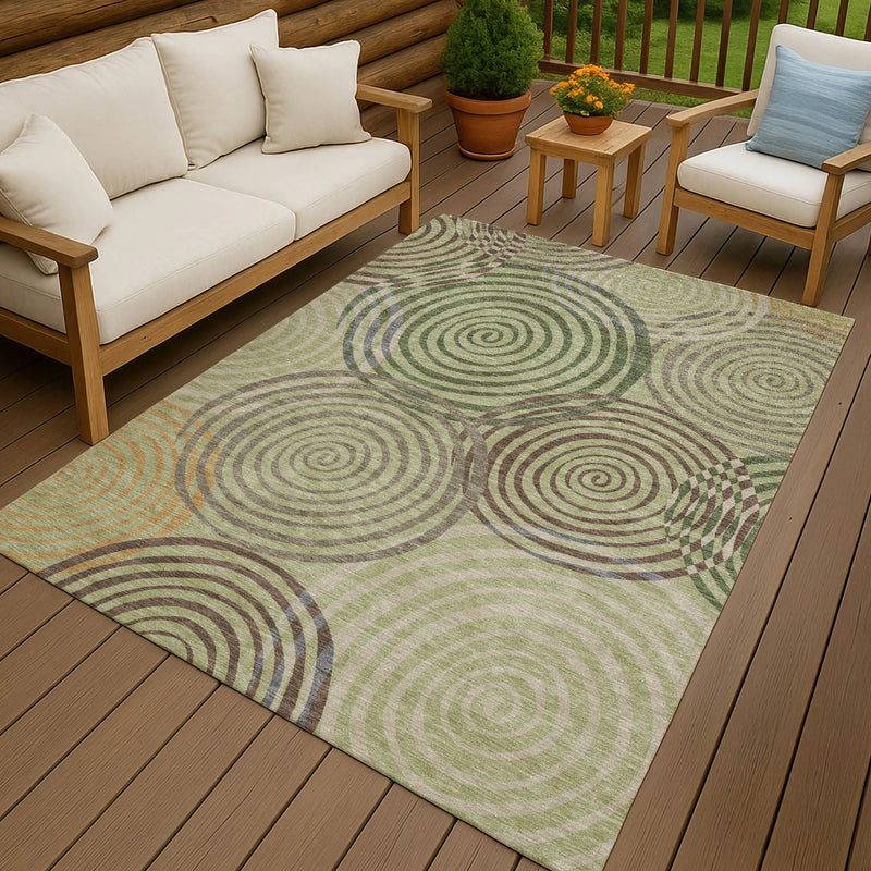 9' X 12' Green And Olive Green Geometric Washable Indoor Outdoor Area Rug Homeroots Outdoor