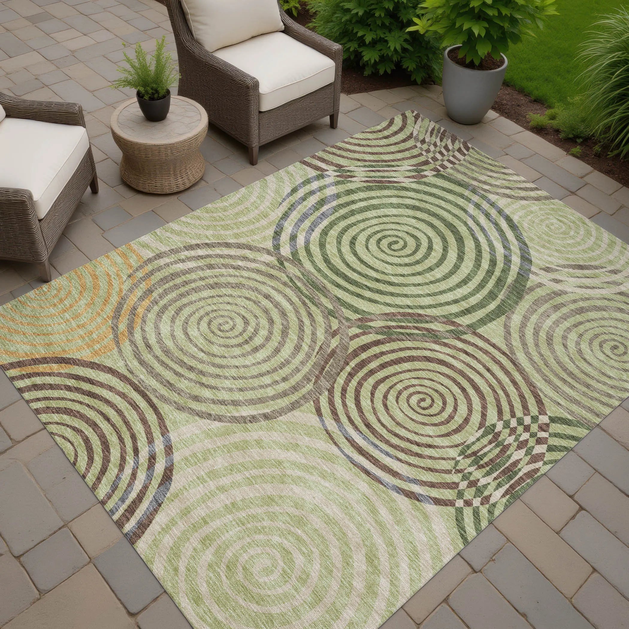 9' X 12' Green And Olive Green Geometric Washable Indoor Outdoor Area Rug Homeroots Outdoor