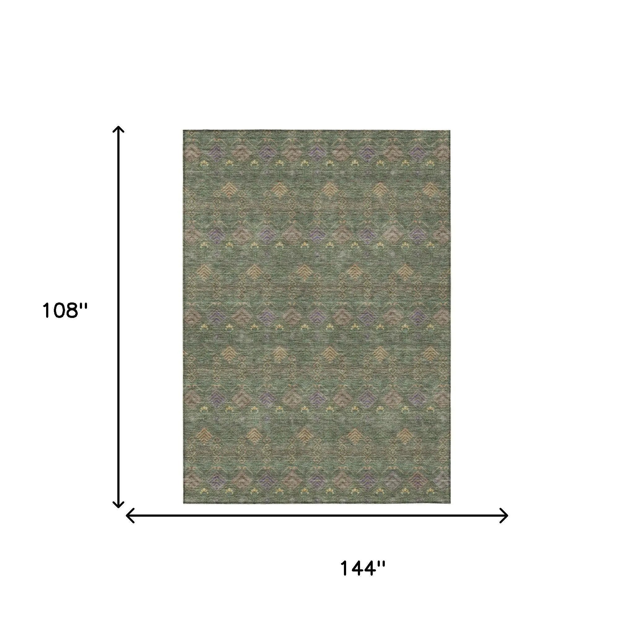 9' X 12' Green And Olive Green Geometric Washable Indoor Outdoor Area Rug Homeroots Outdoor