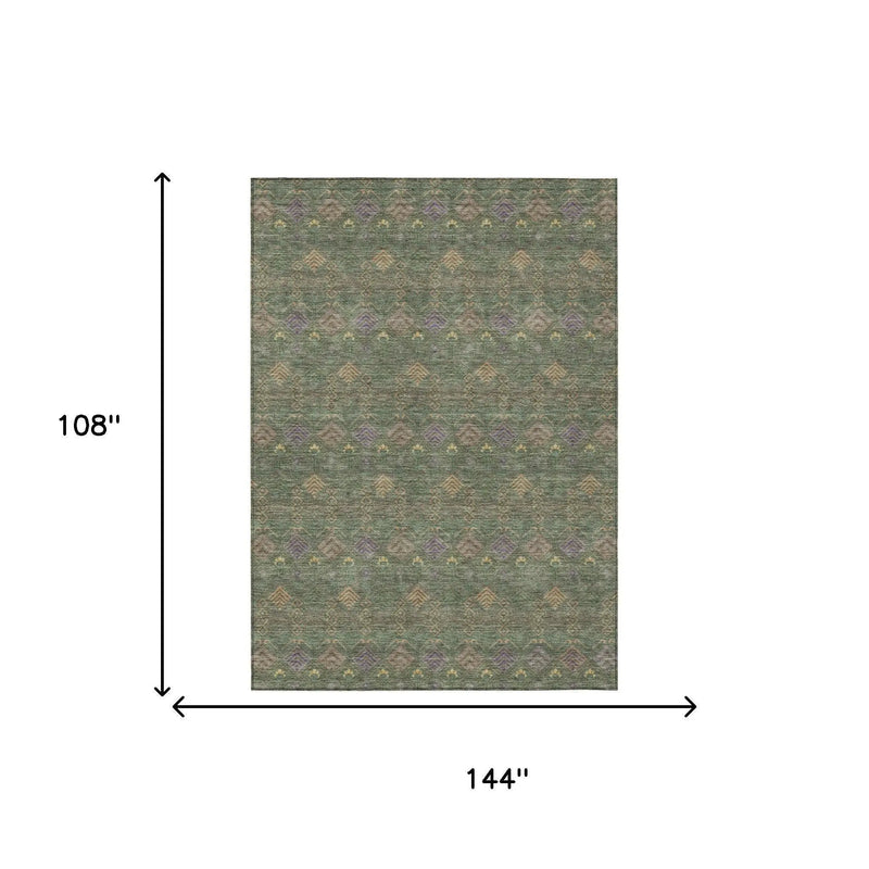 9' X 12' Green And Olive Green Geometric Washable Indoor Outdoor Area Rug Homeroots Outdoor