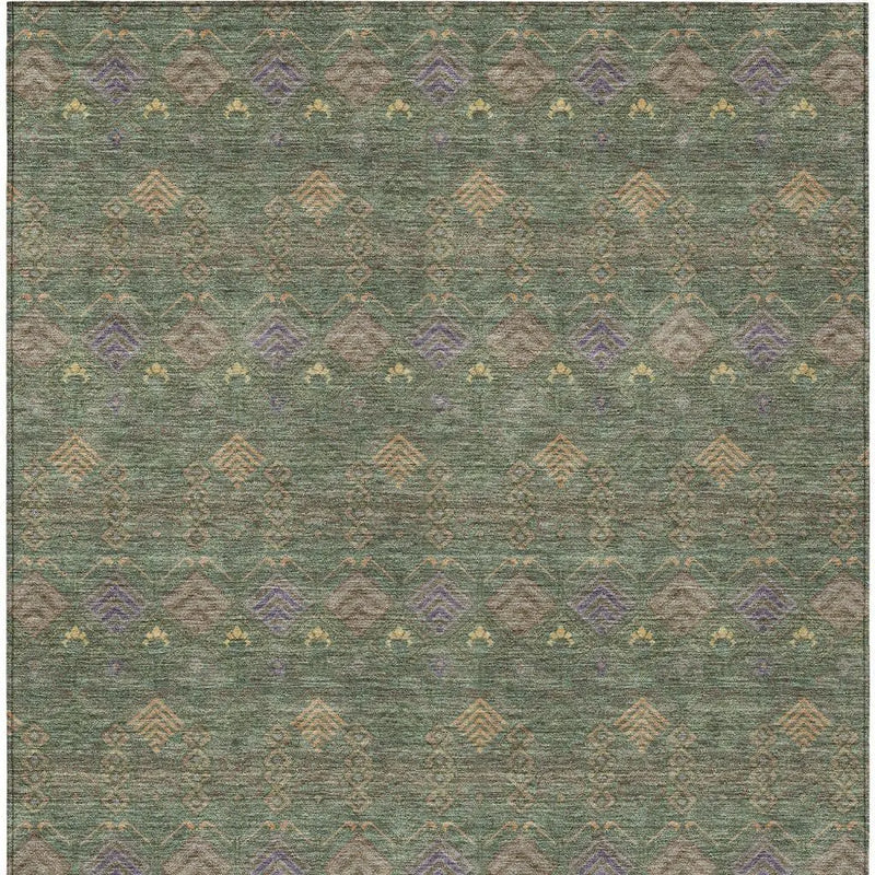 9' X 12' Green And Olive Green Geometric Washable Indoor Outdoor Area Rug Homeroots Outdoor