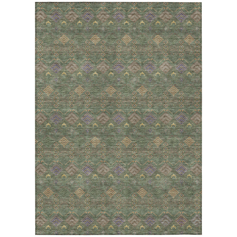 9' X 12' Green And Olive Green Geometric Washable Indoor Outdoor Area Rug Homeroots Outdoor