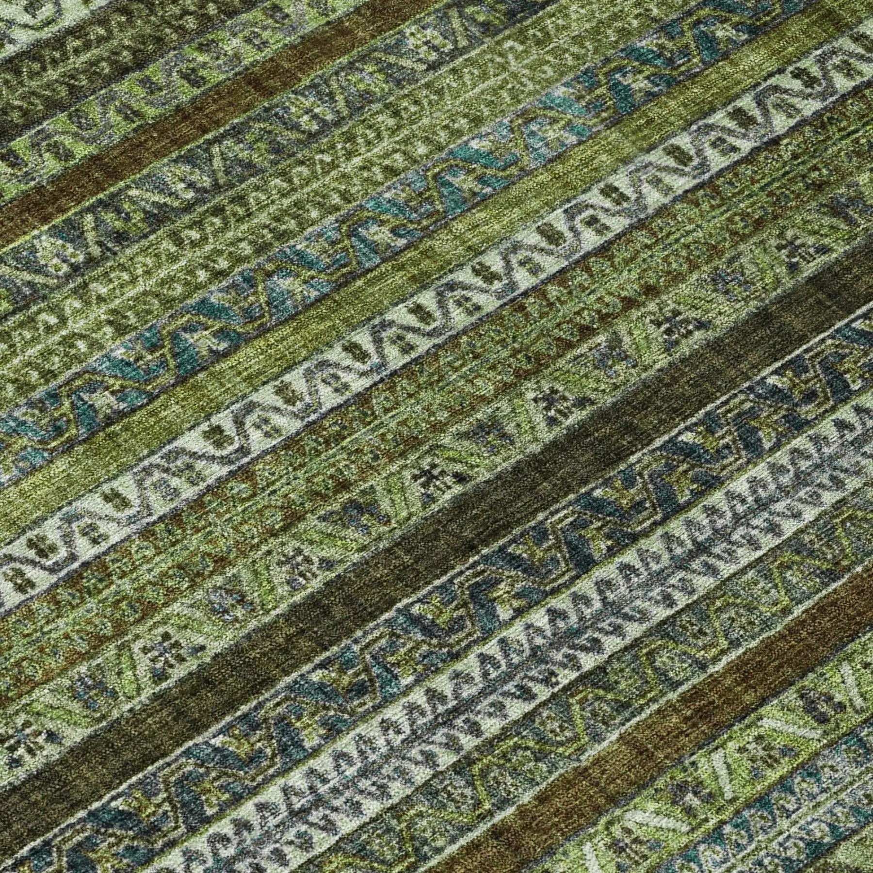 9' X 12' Green And Olive Green Striped Washable Indoor Outdoor Area Rug Homeroots Outdoor