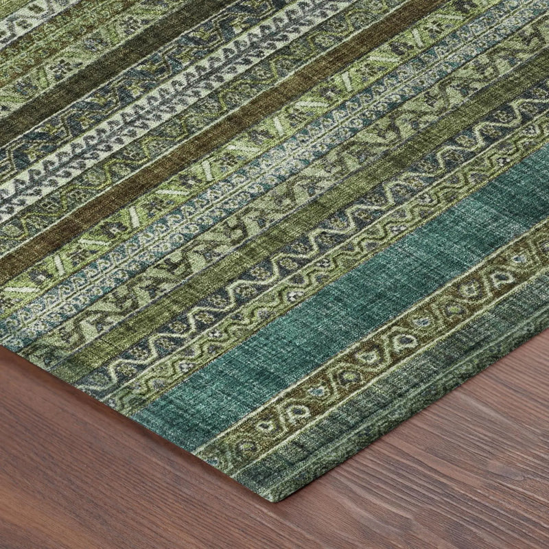 9' X 12' Green And Olive Green Striped Washable Indoor Outdoor Area Rug Homeroots Outdoor