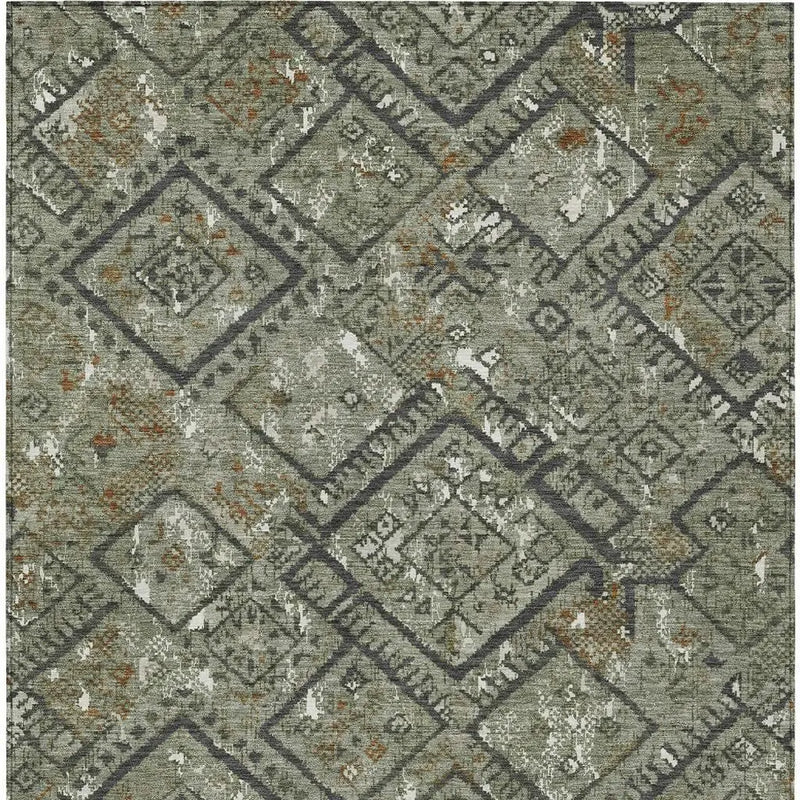 9' X 12' Green And Orange Geometric Washable Indoor Outdoor Area Rug Homeroots Outdoor