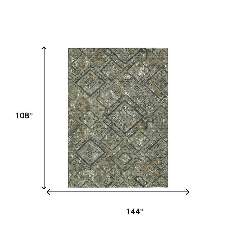 9' X 12' Green And Orange Geometric Washable Indoor Outdoor Area Rug Homeroots Outdoor
