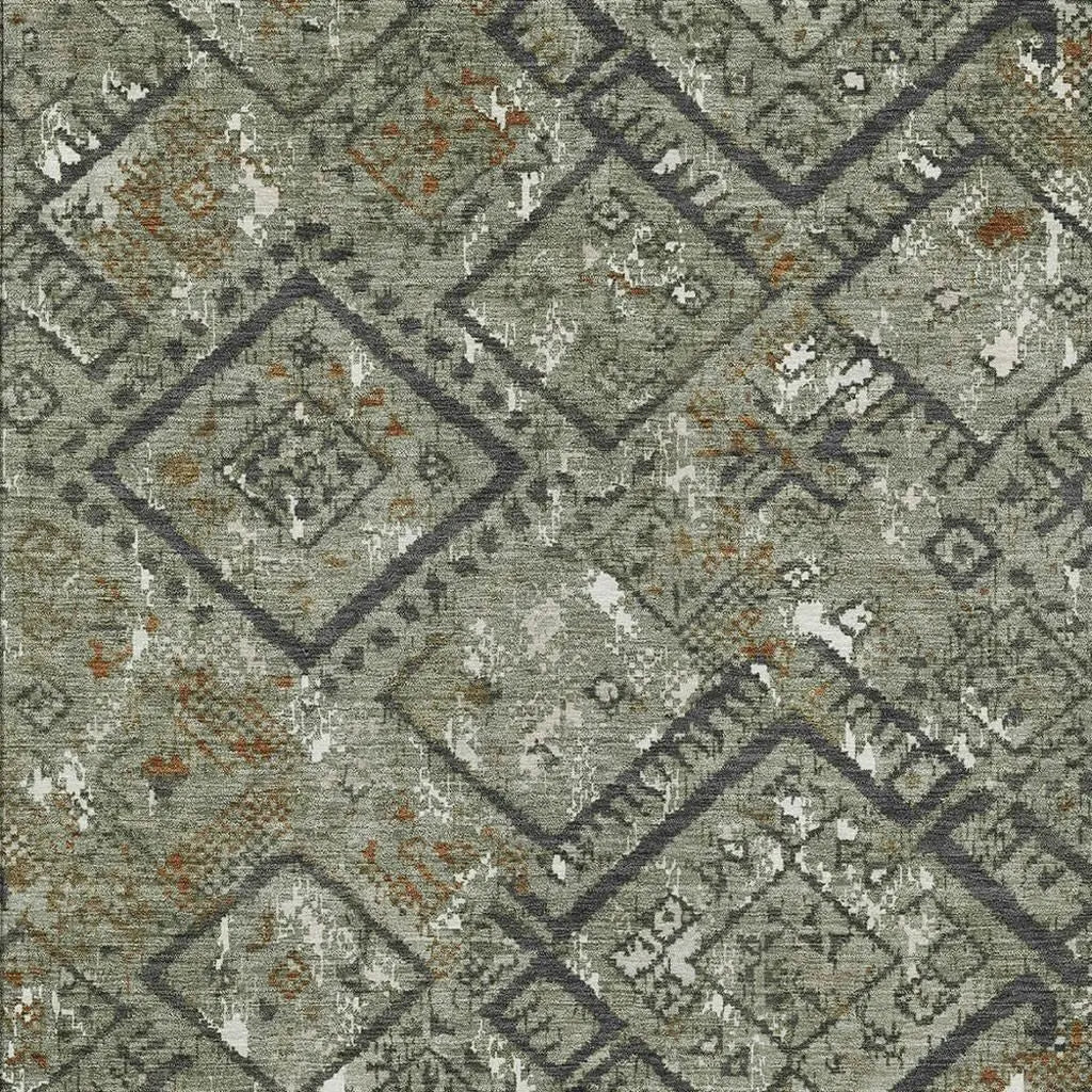 9' X 12' Green And Orange Geometric Washable Indoor Outdoor Area Rug Homeroots Outdoor