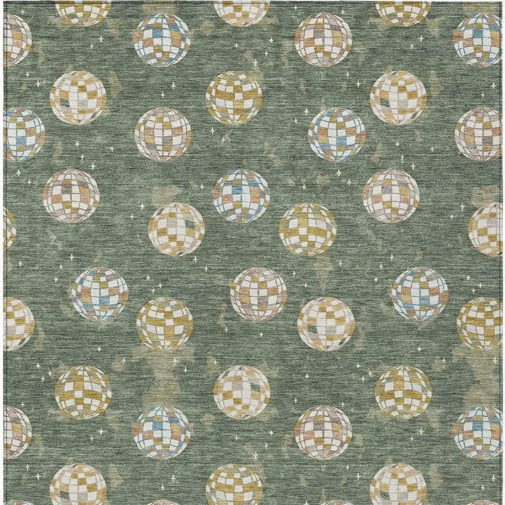 9' X 12' Green And Pearl Geometric Washable Indoor Outdoor Area Rug Homeroots Outdoor