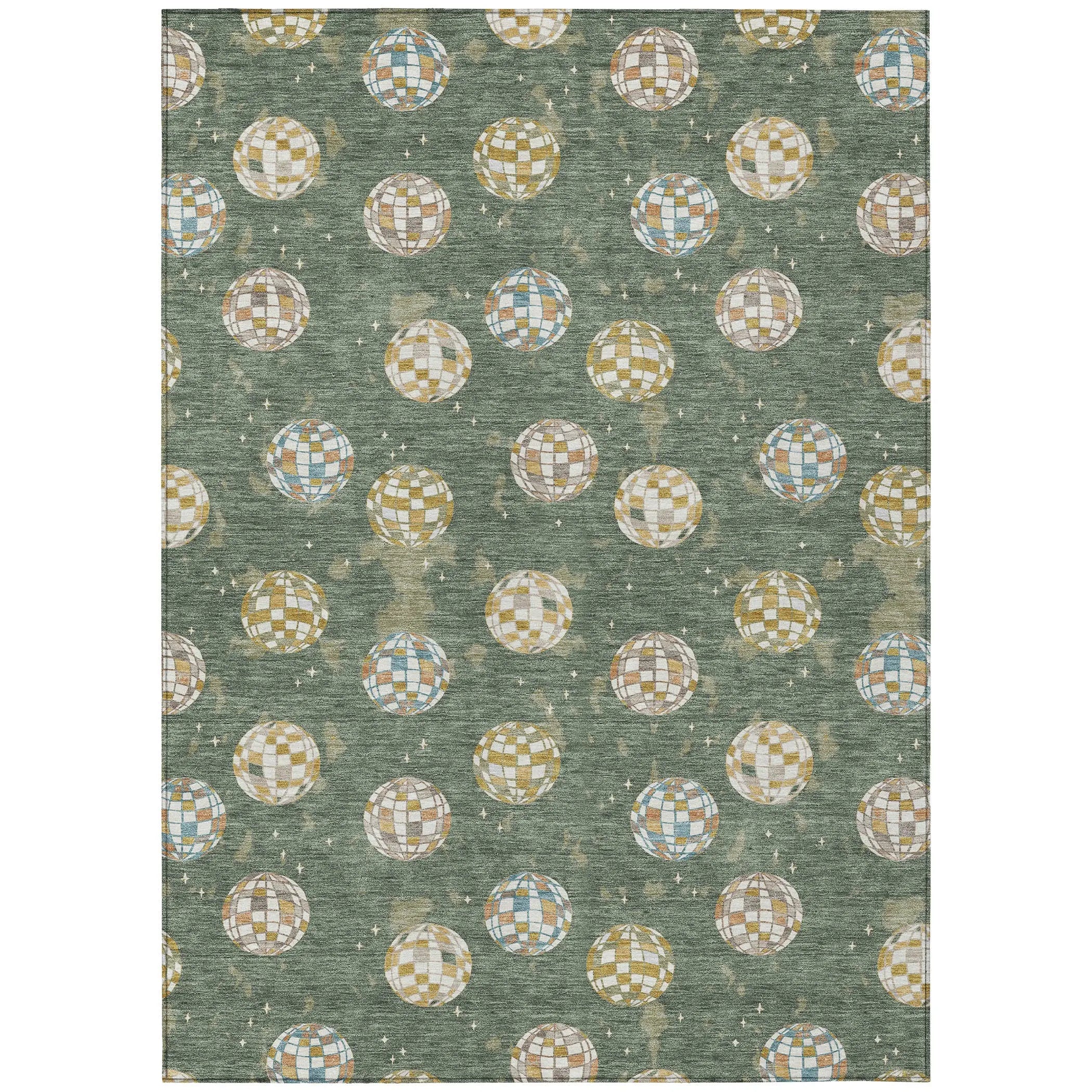 9' X 12' Green And Pearl Geometric Washable Indoor Outdoor Area Rug Homeroots Outdoor