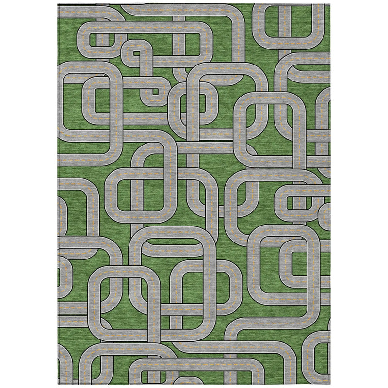 9' X 12' Green And Pewter Geometric Washable Indoor Outdoor Area Rug Homeroots Outdoor