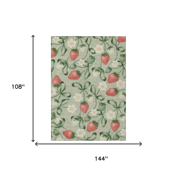 9' X 12' Green And Red Floral Washable Indoor Outdoor Area Rug Homeroots Outdoor