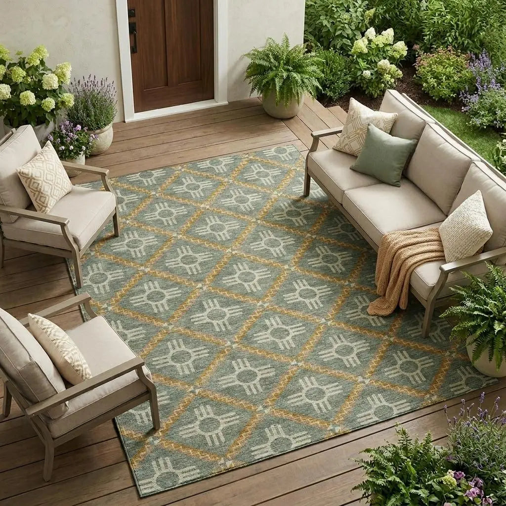 9' X 12' Green And Red Geometric Washable Indoor Outdoor Area Rug Homeroots Outdoor