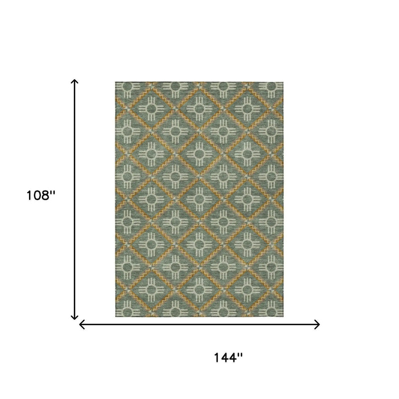 9' X 12' Green And Red Geometric Washable Indoor Outdoor Area Rug Homeroots Outdoor
