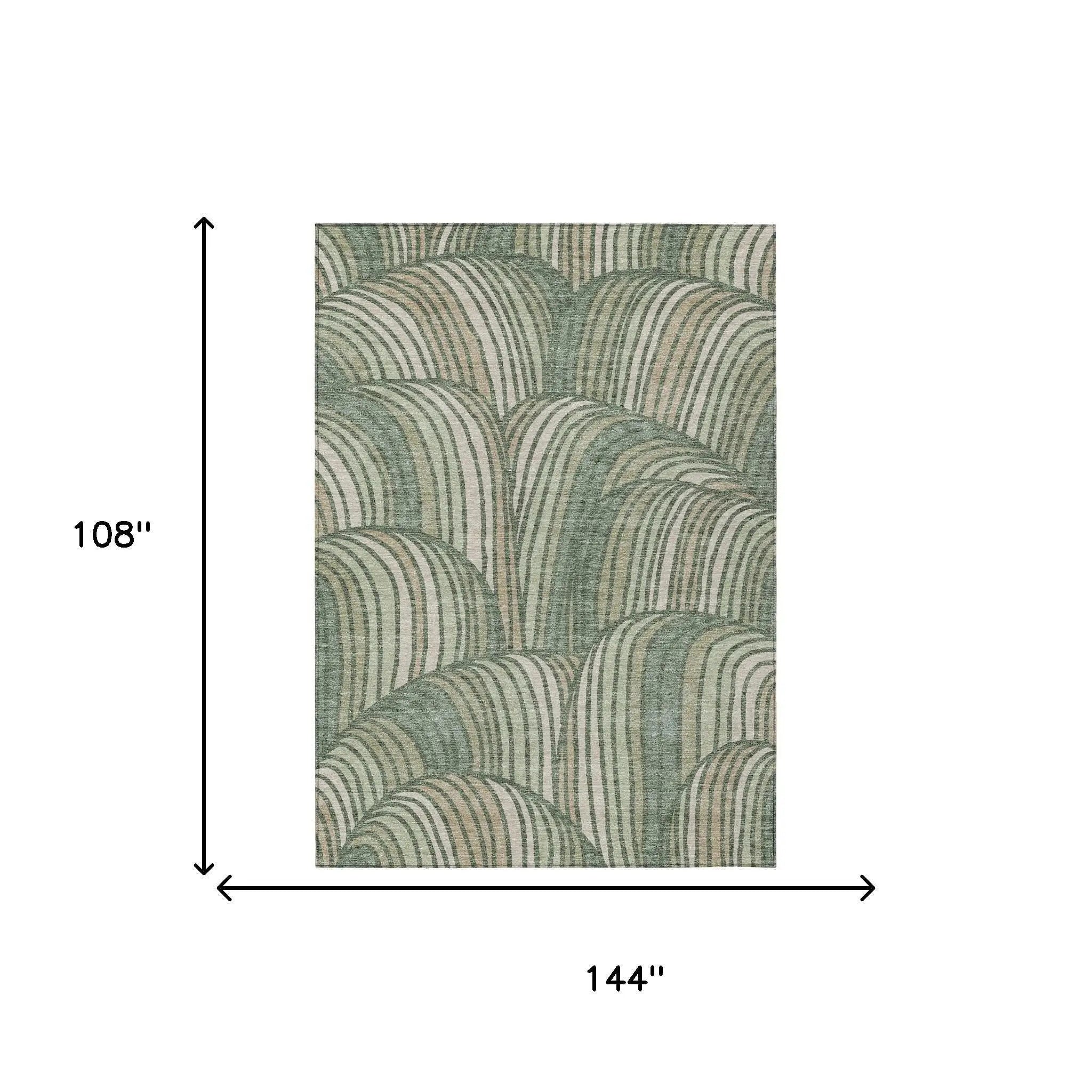 9' X 12' Green And Sage Abstract Washable Indoor Outdoor Area Rug Homeroots Outdoor