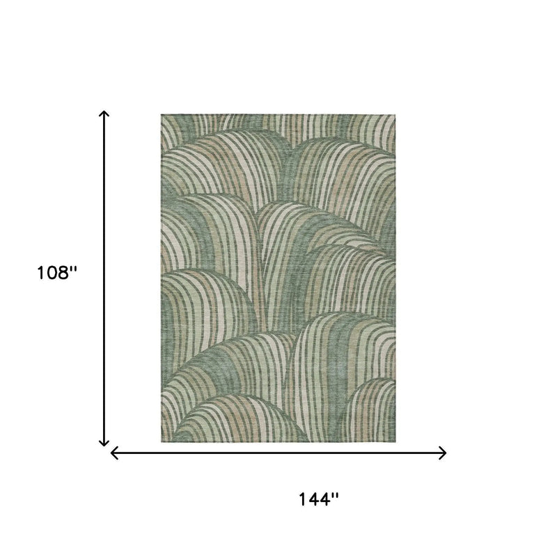 9' X 12' Green And Sage Abstract Washable Indoor Outdoor Area Rug Homeroots Outdoor