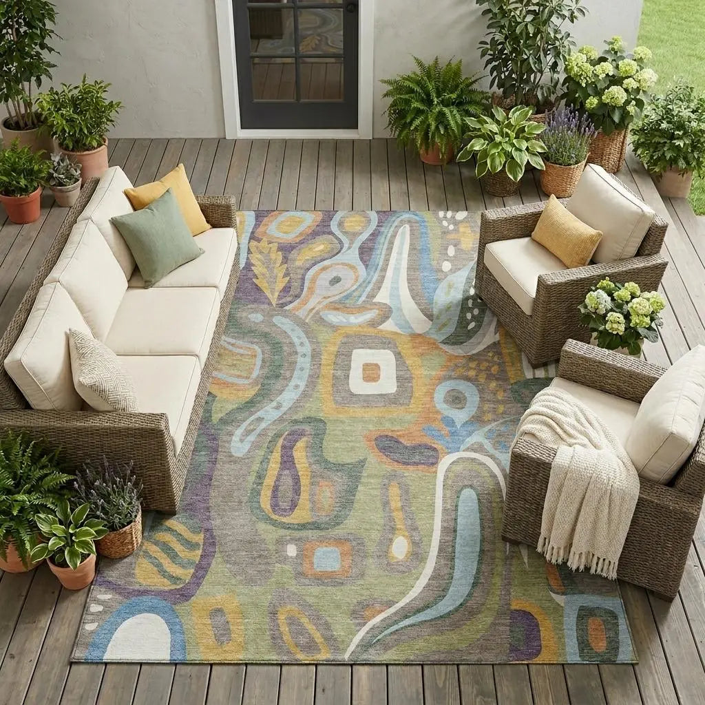 9' X 12' Green And Sage Abstract Washable Indoor Outdoor Area Rug Homeroots Outdoor