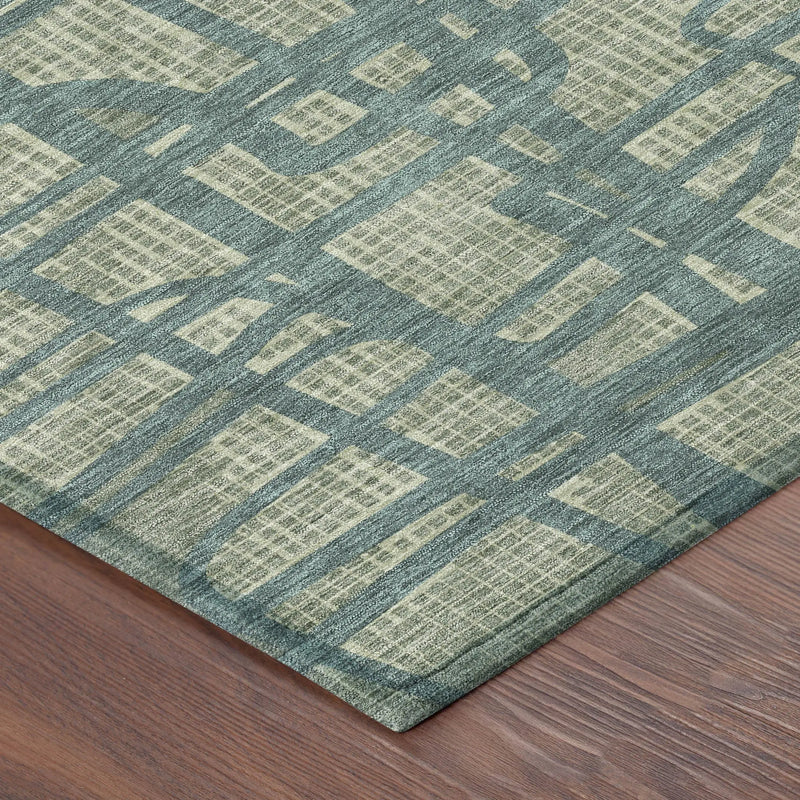 9' X 12' Green And Sage Abstract Washable Indoor Outdoor Area Rug Homeroots Outdoor