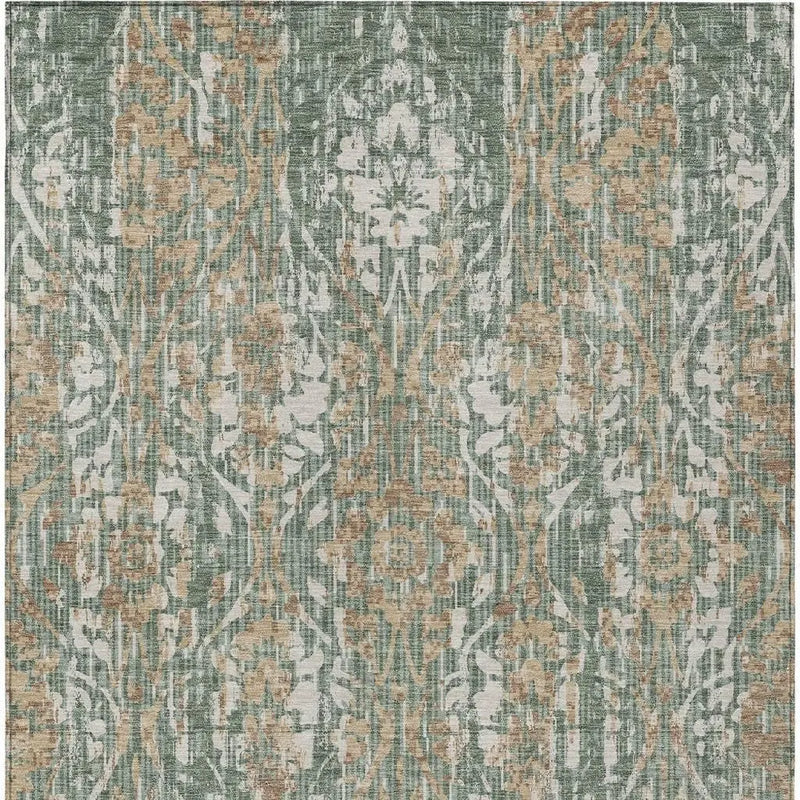9' X 12' Green And Sage Damask Washable Indoor Outdoor Area Rug Homeroots Outdoor