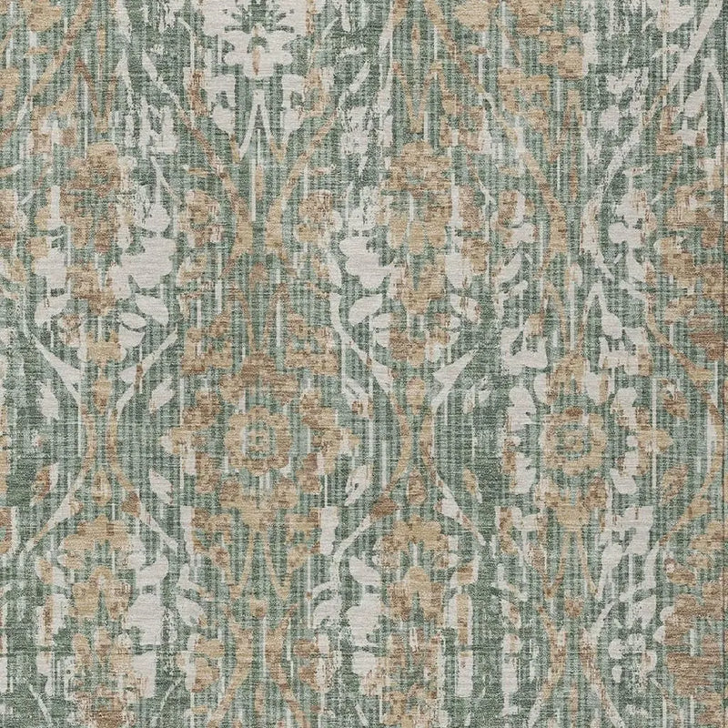 9' X 12' Green And Sage Damask Washable Indoor Outdoor Area Rug Homeroots Outdoor