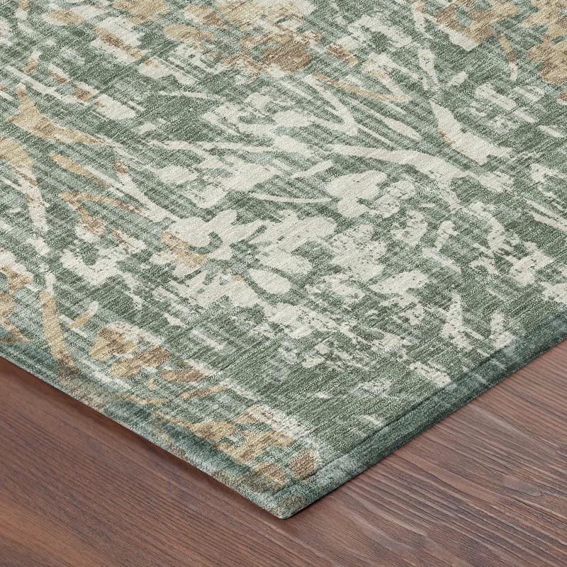 9' X 12' Green And Sage Damask Washable Indoor Outdoor Area Rug Homeroots Outdoor