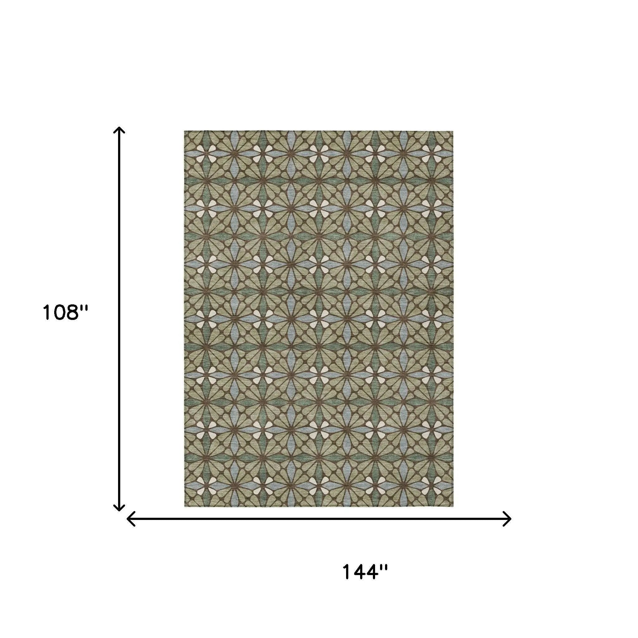 9' X 12' Green And Sage Geometric Washable Indoor Outdoor Area Rug Homeroots Outdoor