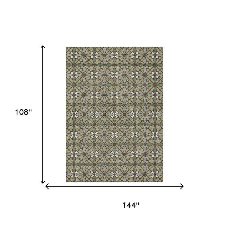 9' X 12' Green And Sage Geometric Washable Indoor Outdoor Area Rug Homeroots Outdoor