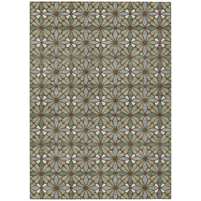 9' X 12' Green And Sage Geometric Washable Indoor Outdoor Area Rug Homeroots Outdoor