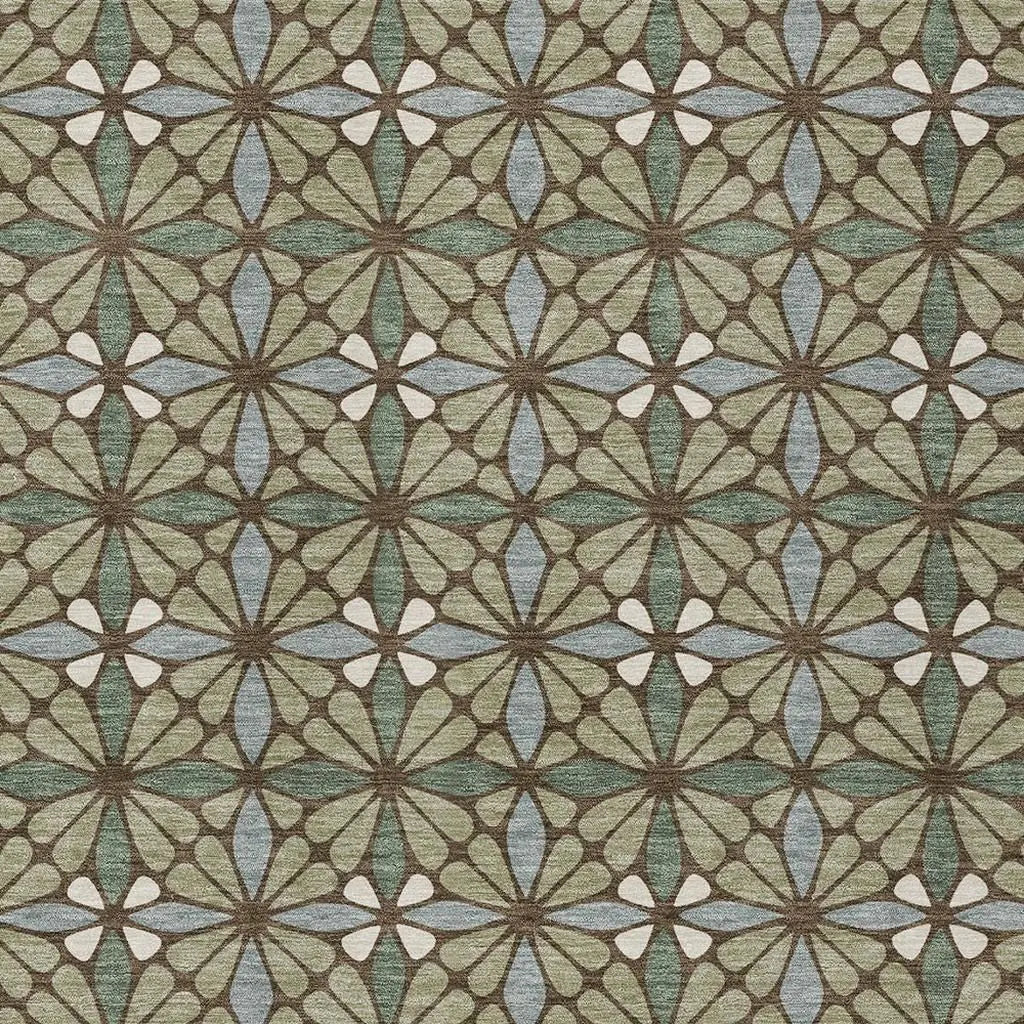9' X 12' Green And Sage Geometric Washable Indoor Outdoor Area Rug Homeroots Outdoor