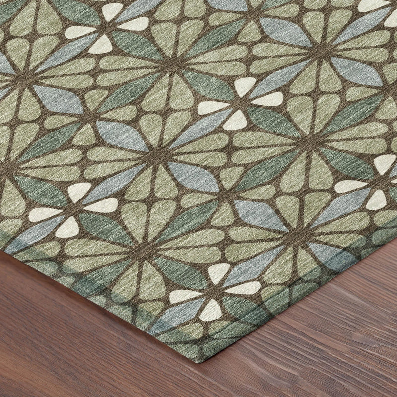 9' X 12' Green And Sage Geometric Washable Indoor Outdoor Area Rug Homeroots Outdoor