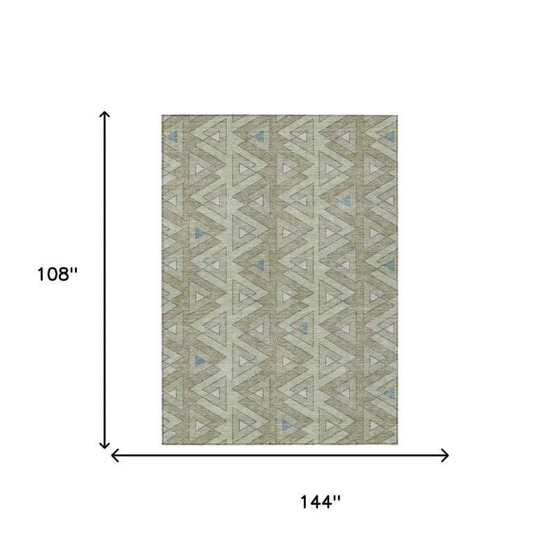 9' X 12' Green And Sage Geometric Washable Indoor Outdoor Area Rug Homeroots Outdoor