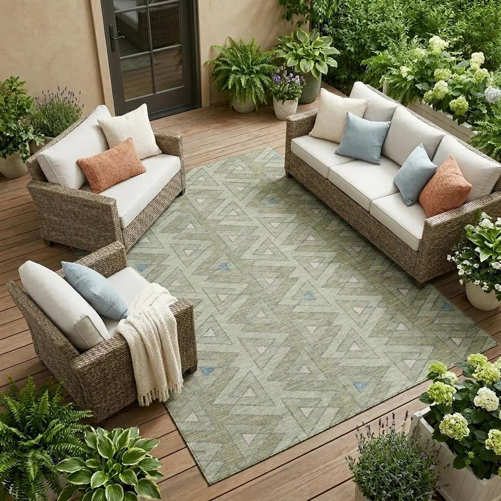 9' X 12' Green And Sage Geometric Washable Indoor Outdoor Area Rug Homeroots Outdoor