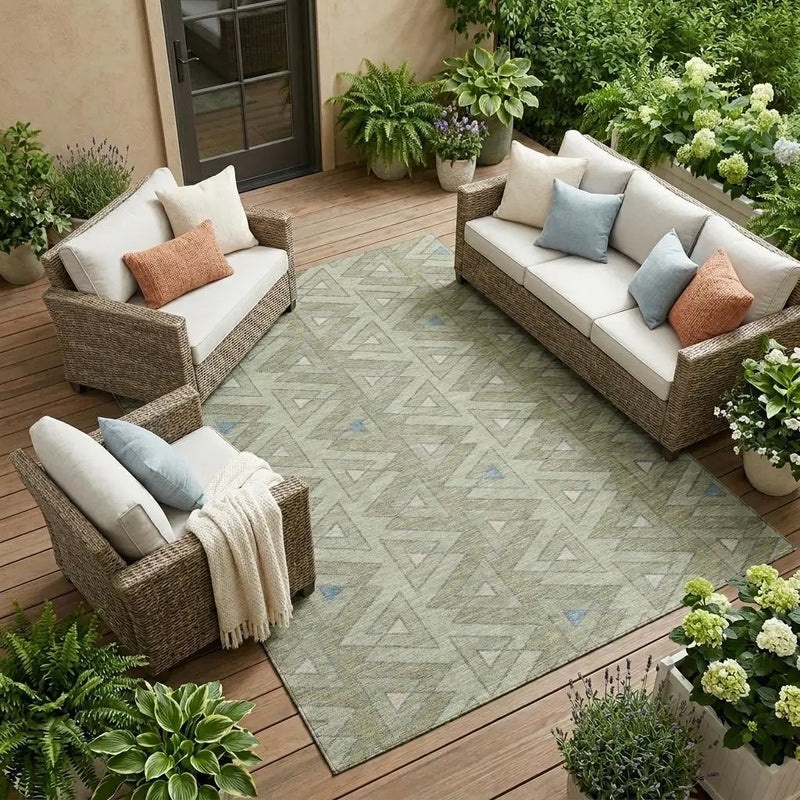 9' X 12' Green And Sage Geometric Washable Indoor Outdoor Area Rug Homeroots Outdoor