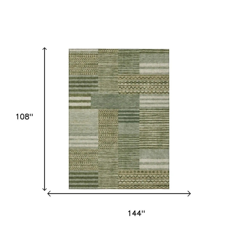 9' X 12' Green And Sage Striped Washable Indoor Outdoor Area Rug Homeroots Outdoor