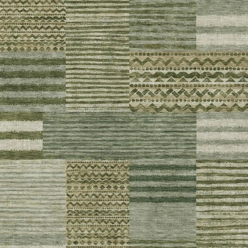 9' X 12' Green And Sage Striped Washable Indoor Outdoor Area Rug Homeroots Outdoor