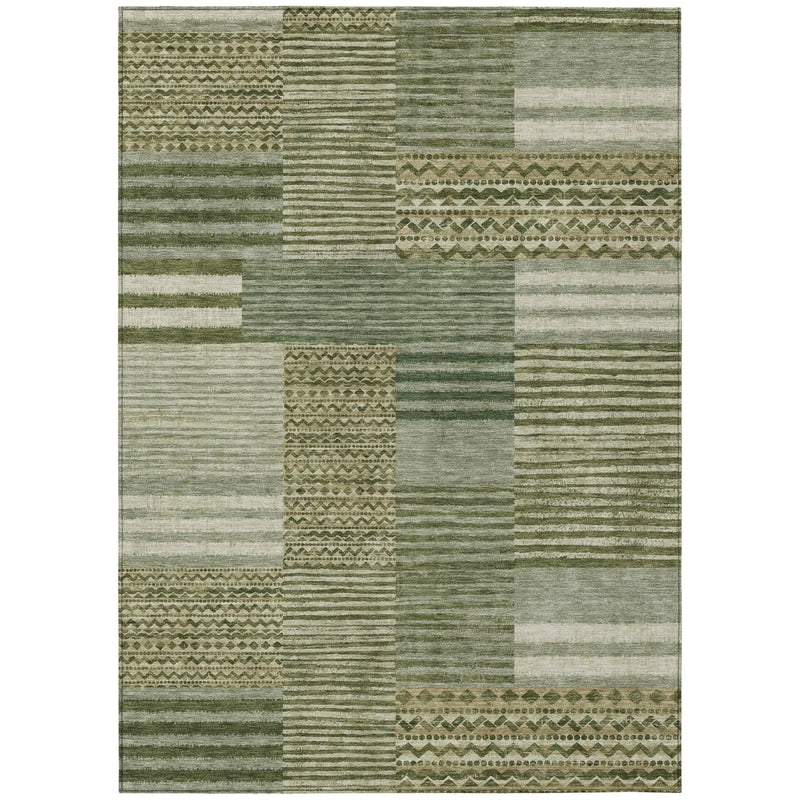 9' X 12' Green And Sage Striped Washable Indoor Outdoor Area Rug Homeroots Outdoor