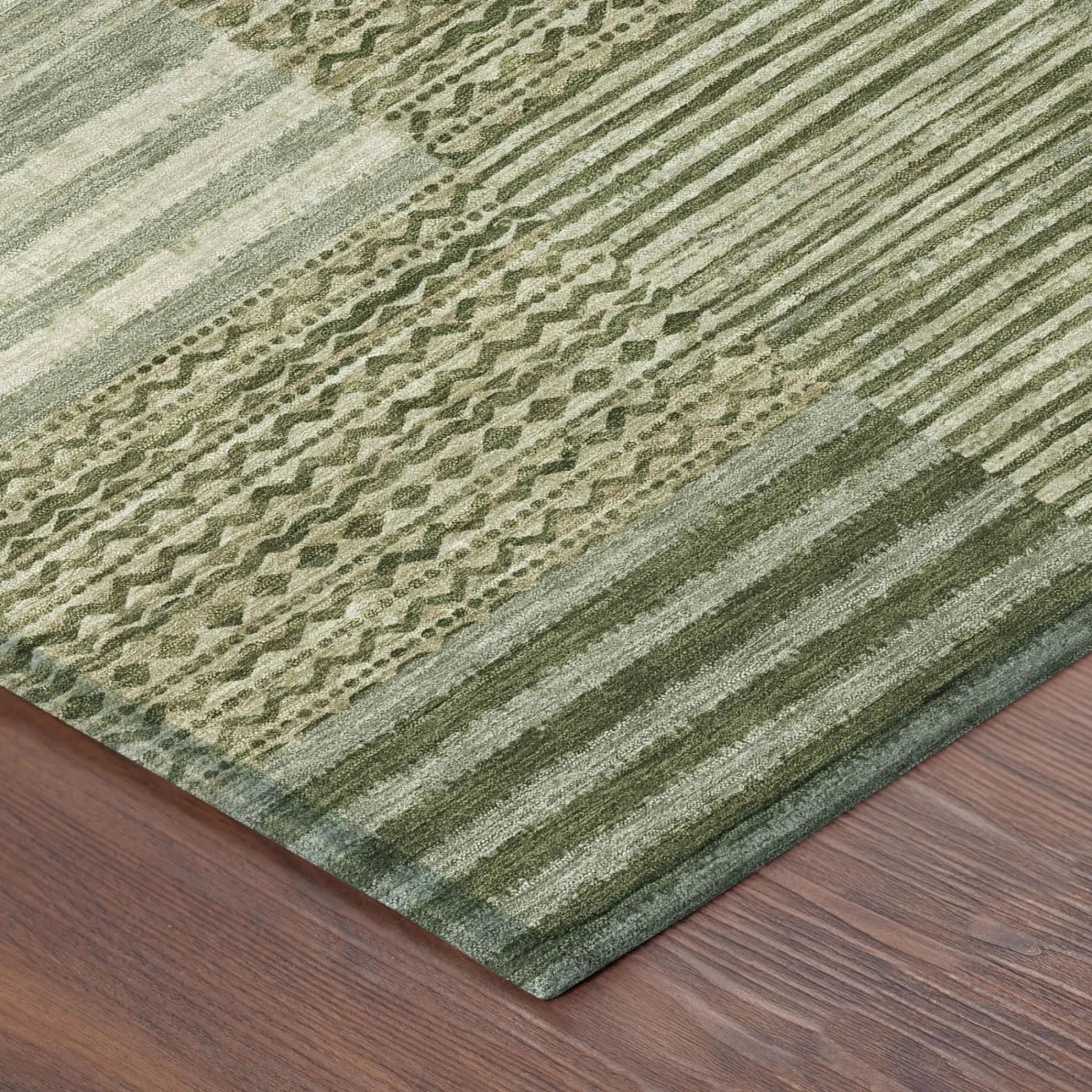 9' X 12' Green And Sage Striped Washable Indoor Outdoor Area Rug Homeroots Outdoor