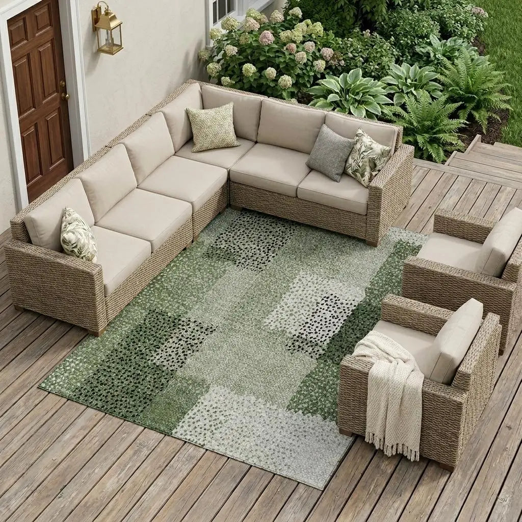 9' X 12' Green And Silver Abstract Washable Indoor Outdoor Area Rug Homeroots Outdoor