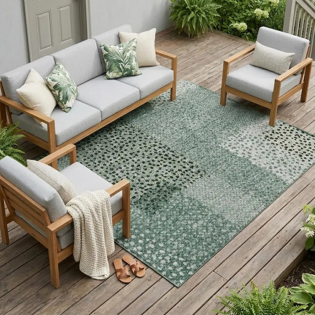 9' X 12' Green And Silver Abstract Washable Indoor Outdoor Area Rug Homeroots Outdoor