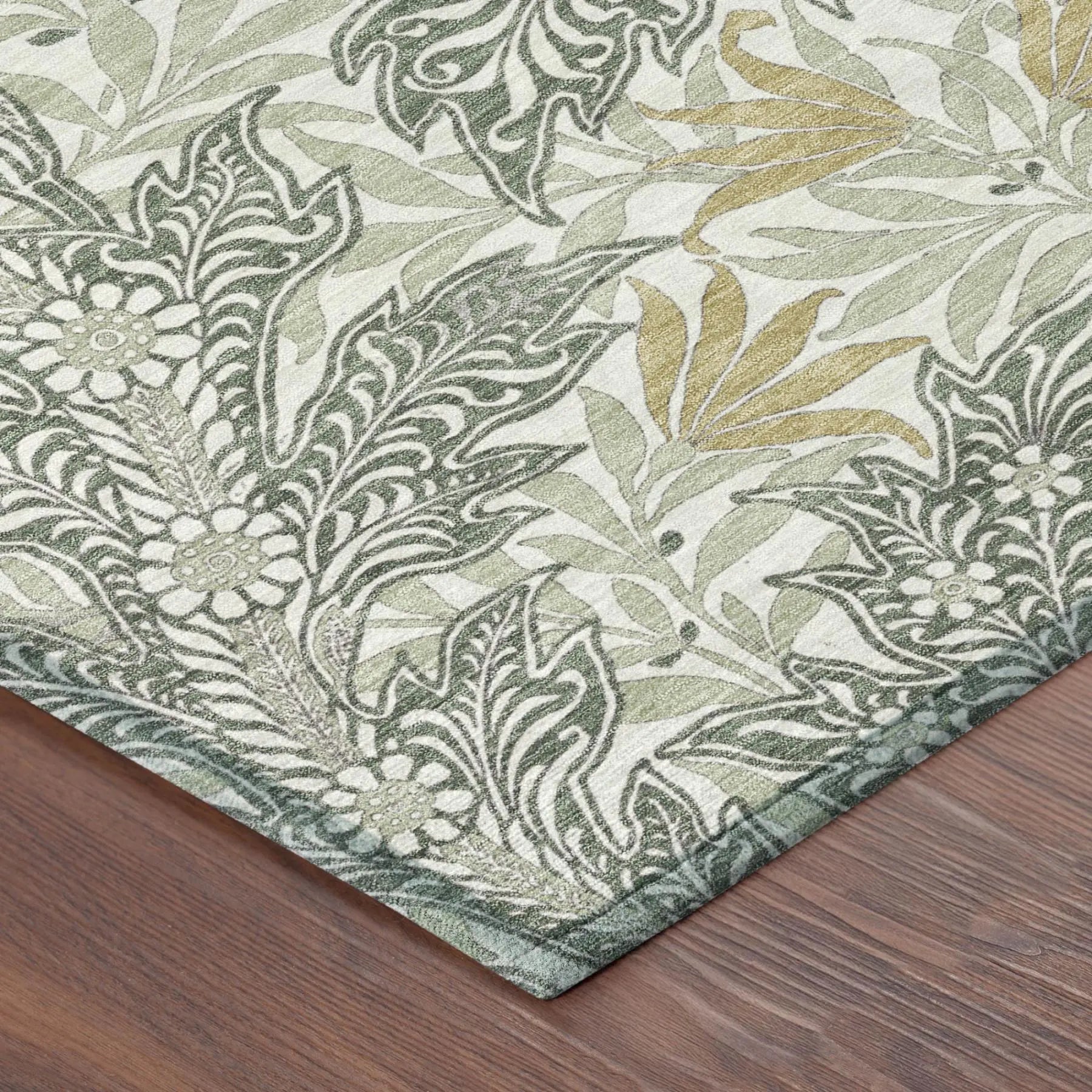 9' X 12' Green And Silver Botanical Leaves Washable Indoor Outdoor Area Rug Homeroots Outdoor