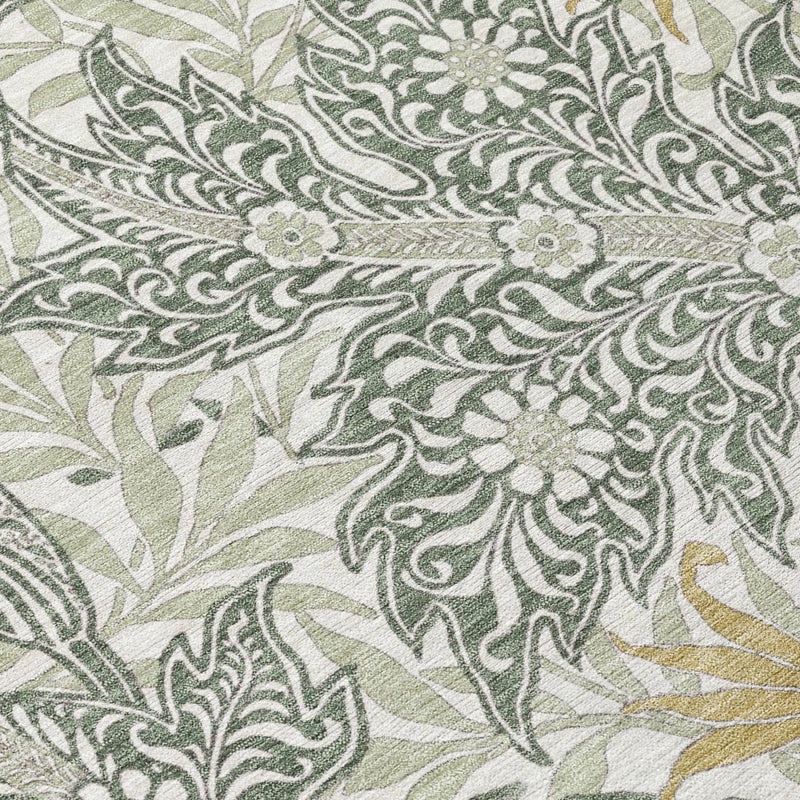 9' X 12' Green And Silver Botanical Leaves Washable Indoor Outdoor Area Rug Homeroots Outdoor