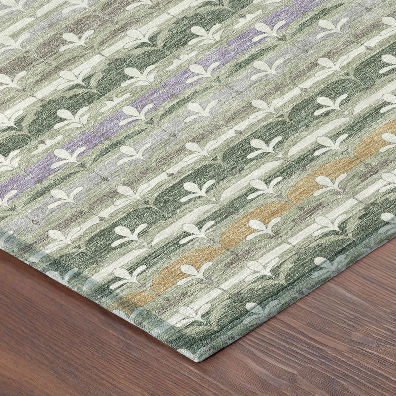 9' X 12' Green And Silver Damask Washable Indoor Outdoor Area Rug Homeroots Outdoor