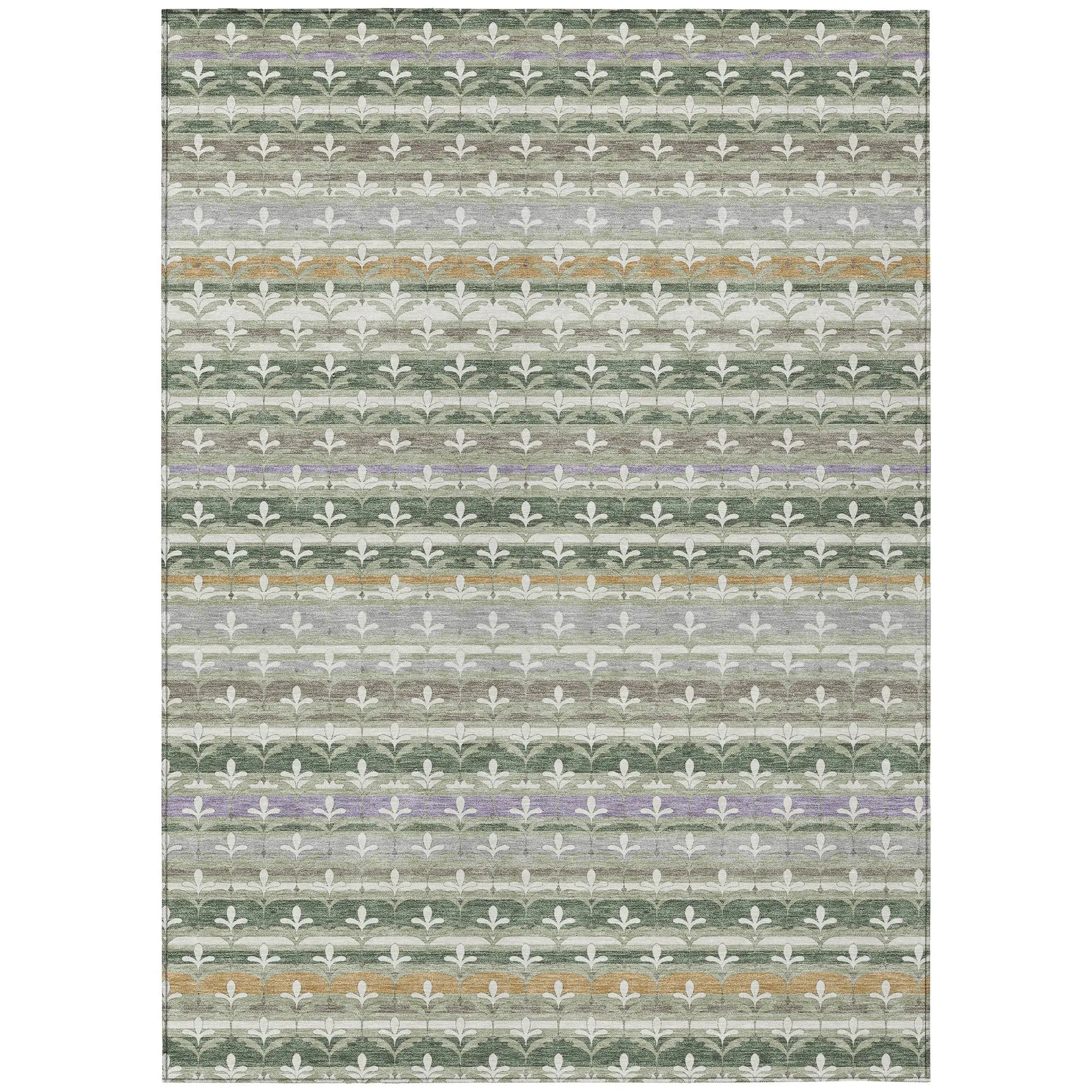 9' X 12' Green And Silver Damask Washable Indoor Outdoor Area Rug Homeroots Outdoor