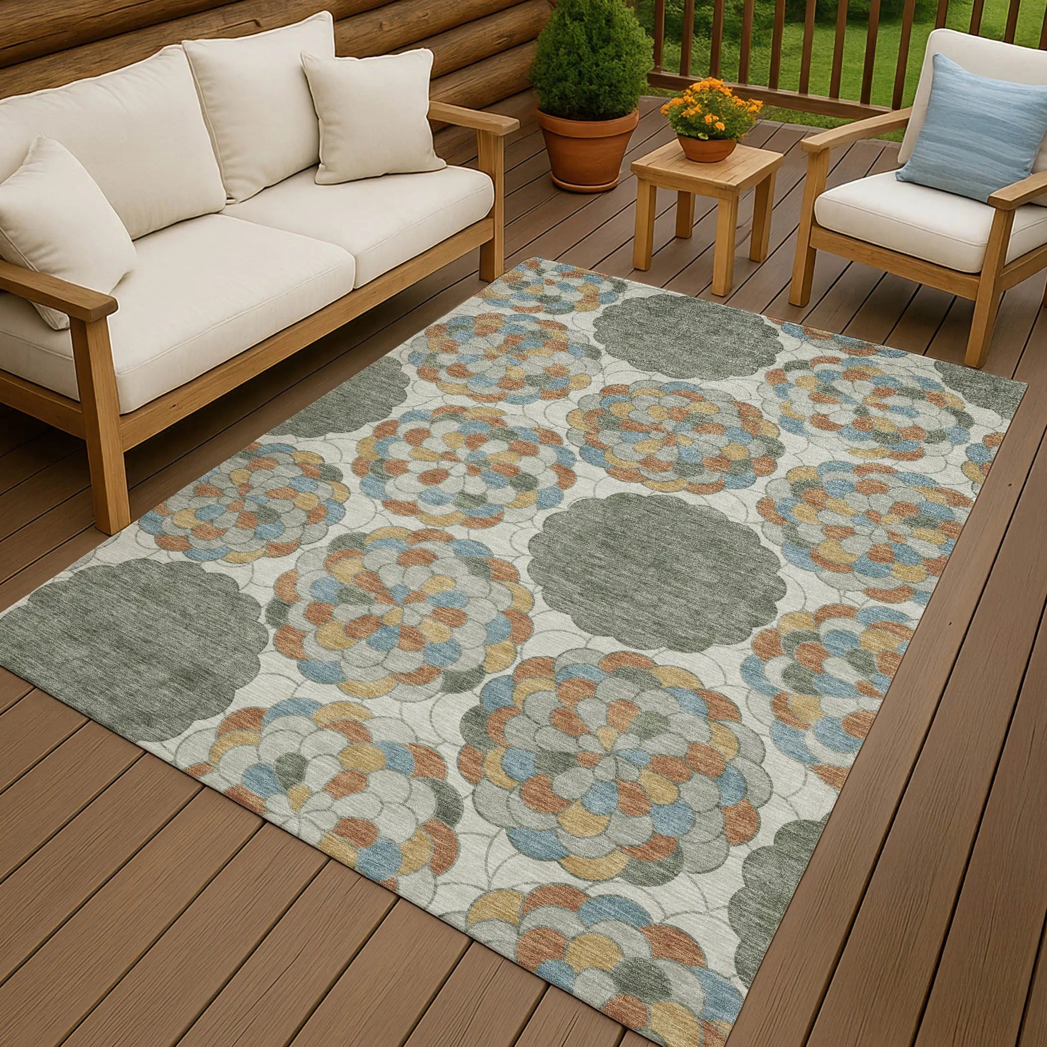 9' X 12' Green And Silver Floral Washable Indoor Outdoor Area Rug Homeroots Outdoor